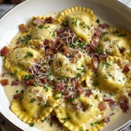 Easy Olive Garden-Inspired Ravioli Carbonara