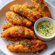 Crispy Parmesan-Crusted Chicken Tenders with Garlic Dip
