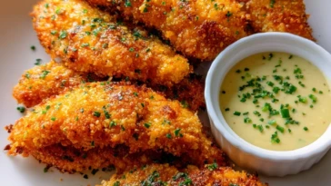 Crispy Parmesan-Crusted Chicken Tenders with Garlic Dip