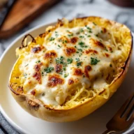 Roasted Spaghetti Squash With Alfredo Sauce and Cheese