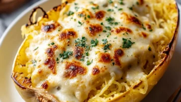 Roasted Spaghetti Squash With Alfredo Sauce and Cheese