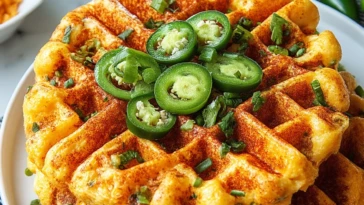 Spicy Cheddar Jalapeño Cornbread Waffles