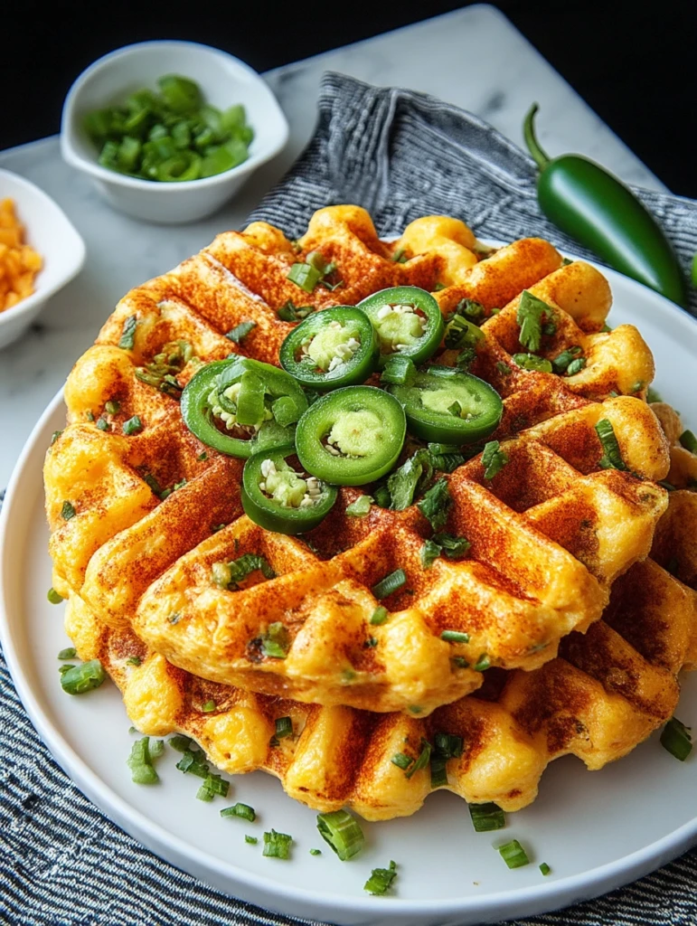 Spicy Cheddar Jalapeño Cornbread Waffles