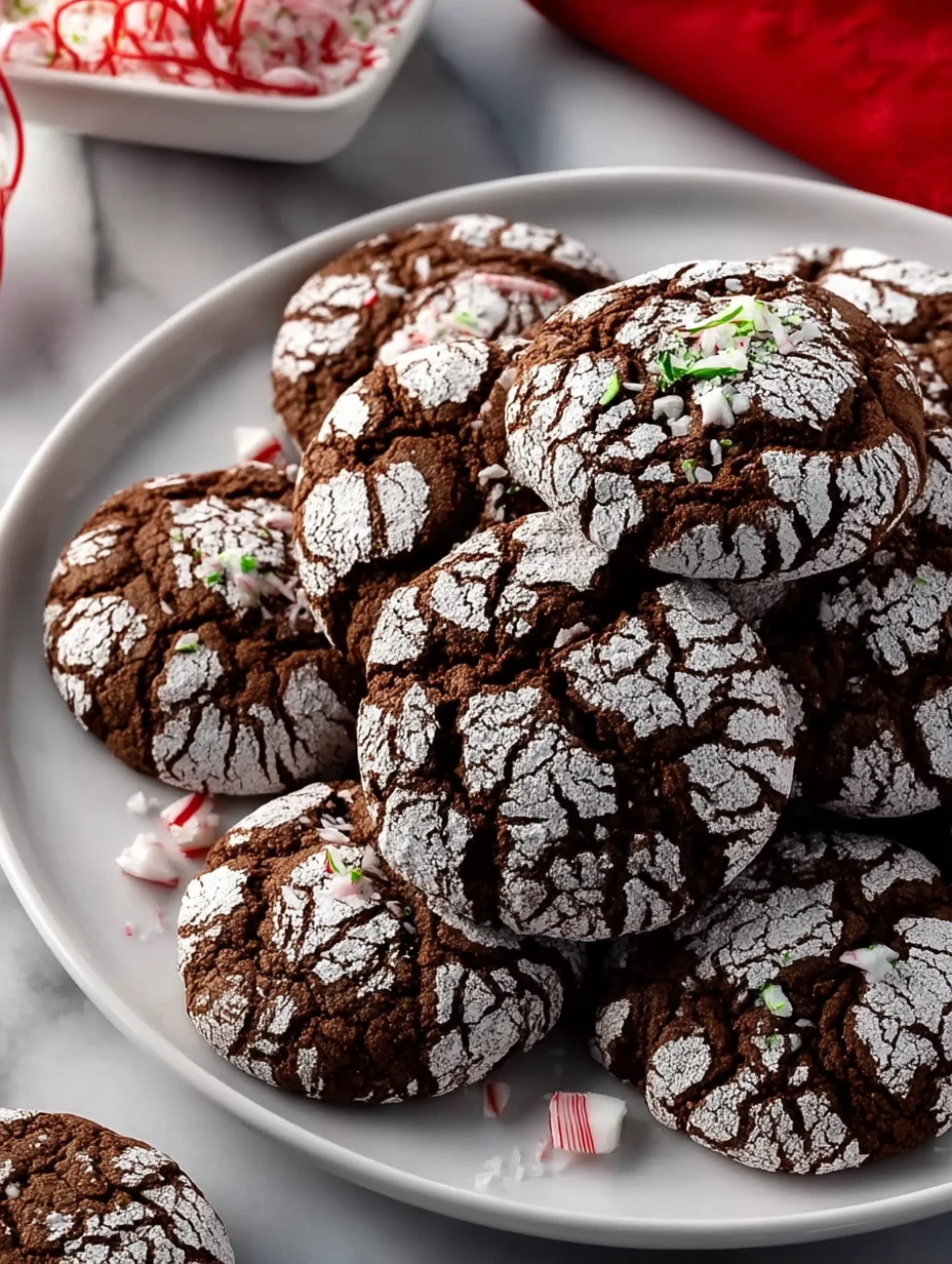 Holiday Chocolate Peppermint Crinkle Cookies