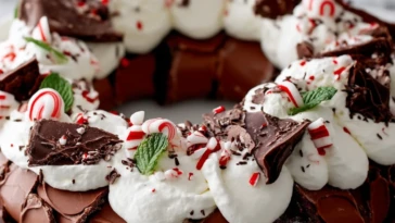 Chocolate Peppermint Christmas Pavlova Wreath Dessert