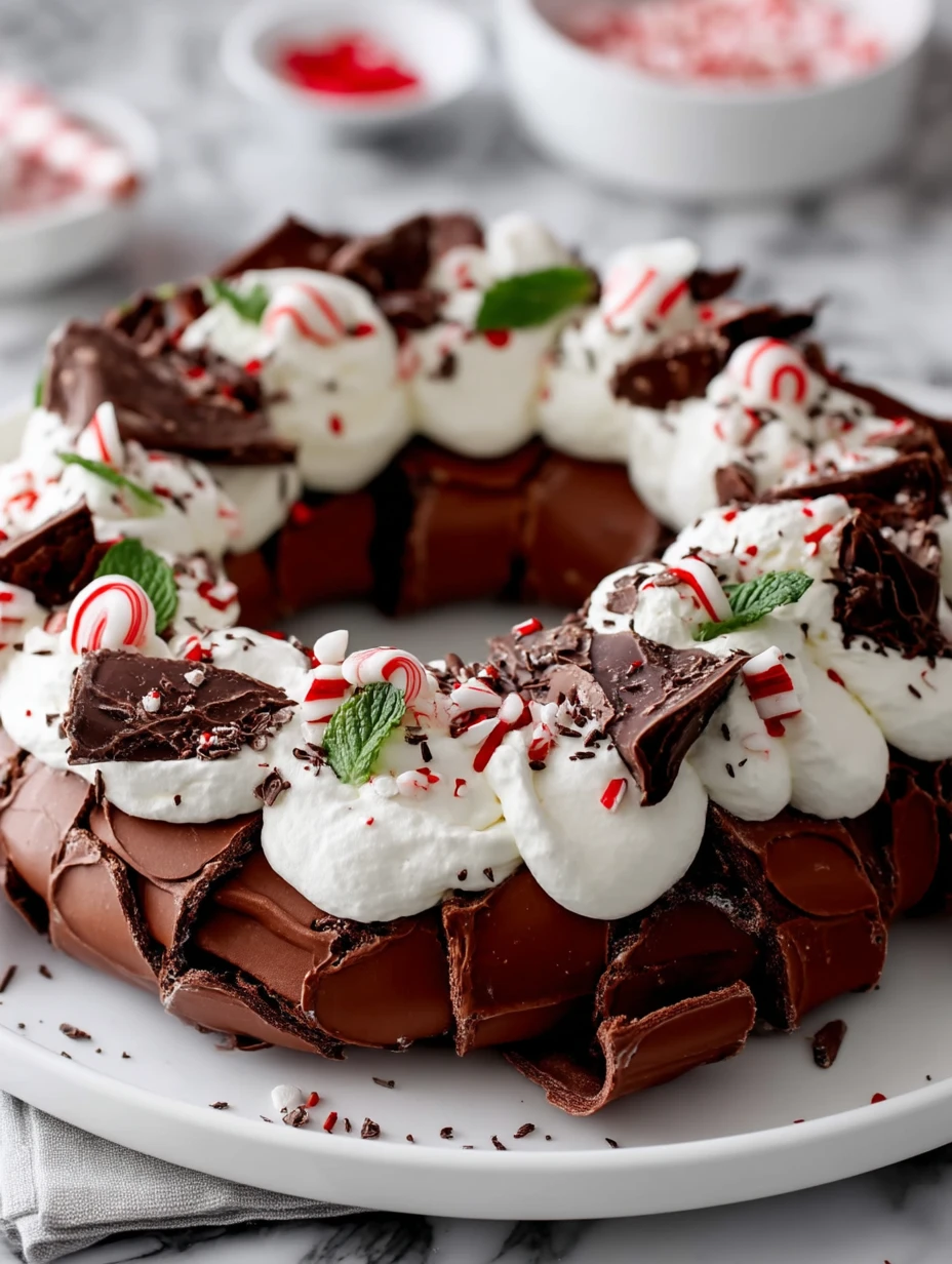 Chocolate Peppermint Christmas Pavlova Wreath Dessert