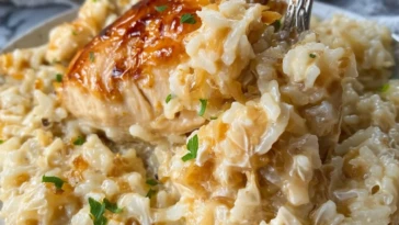 Dump & Bake Creamy Rice & Chicken