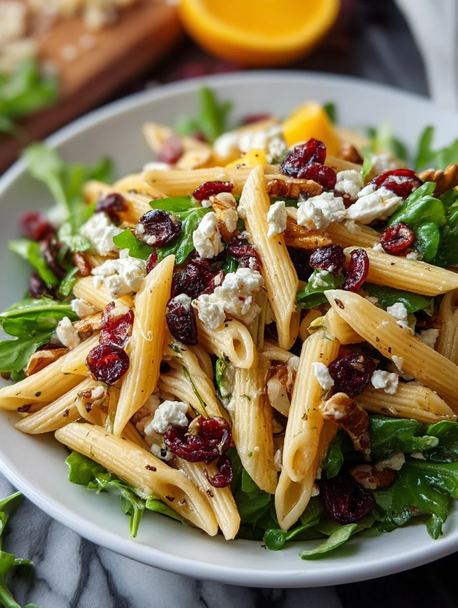 Healthy Feta and Cranberry Penne Salad with Orange Vinaigrette