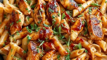 One Pan Tangy Honey BBQ Chicken Penne