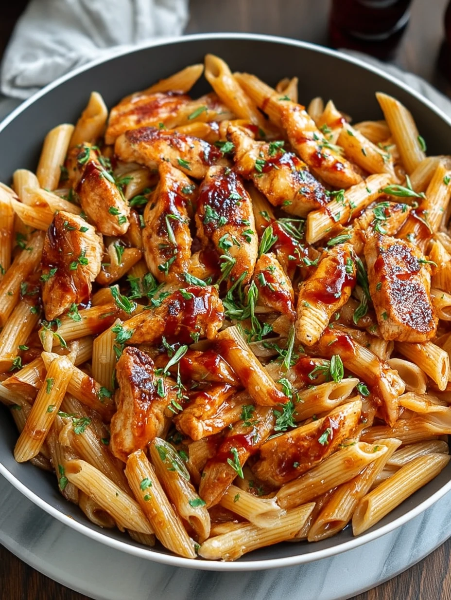 One Pan Tangy Honey BBQ Chicken Penne