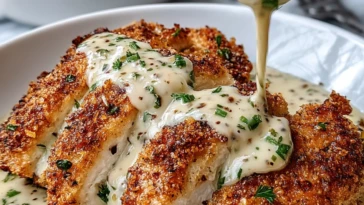 Creamy Parmesan Crusted Chicken with Garlic Sauce