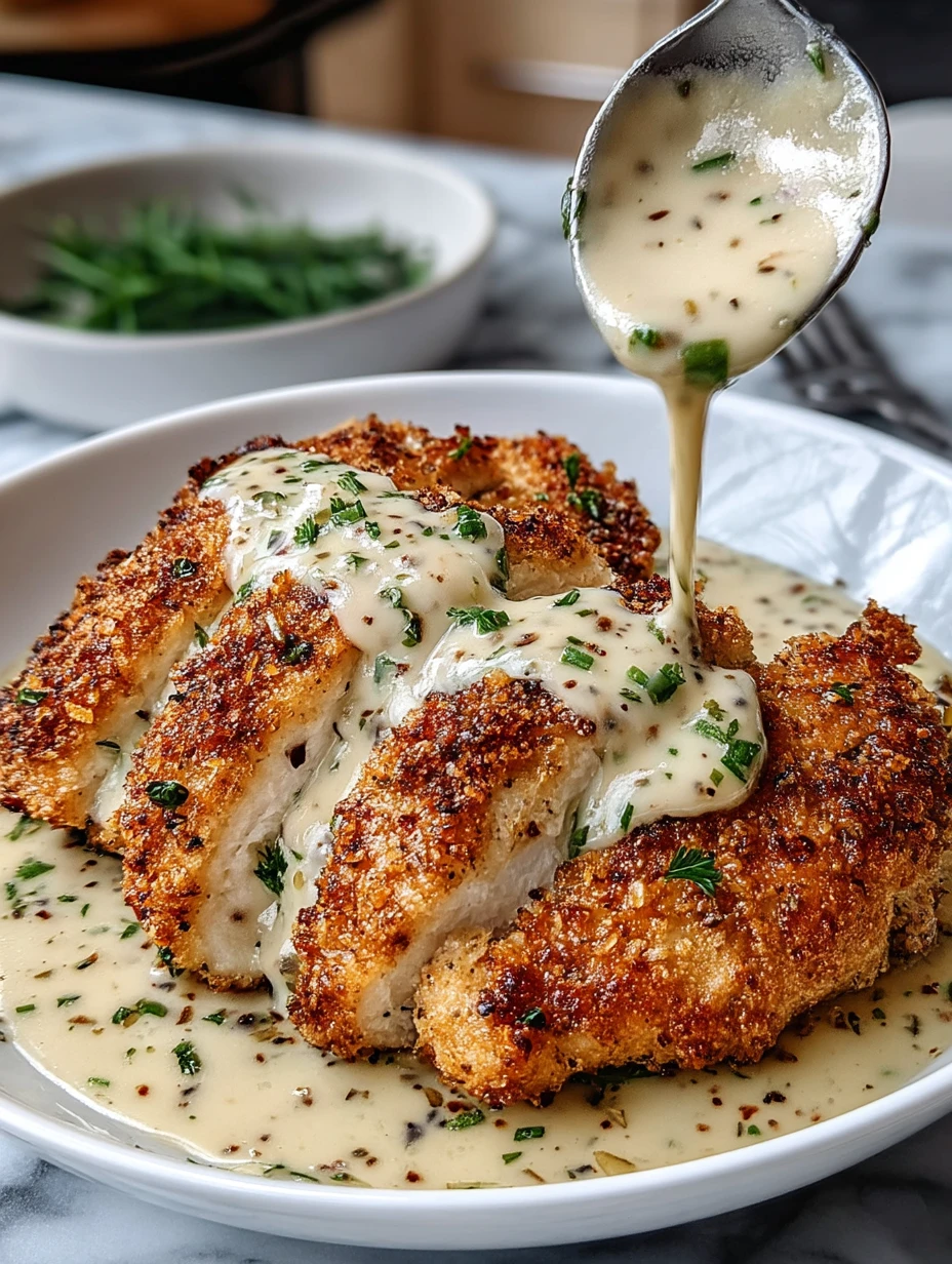 Creamy Parmesan Crusted Chicken with Garlic Sauce