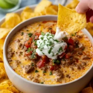 Melty Rotel Dip With Ground Beef And Sour Cream