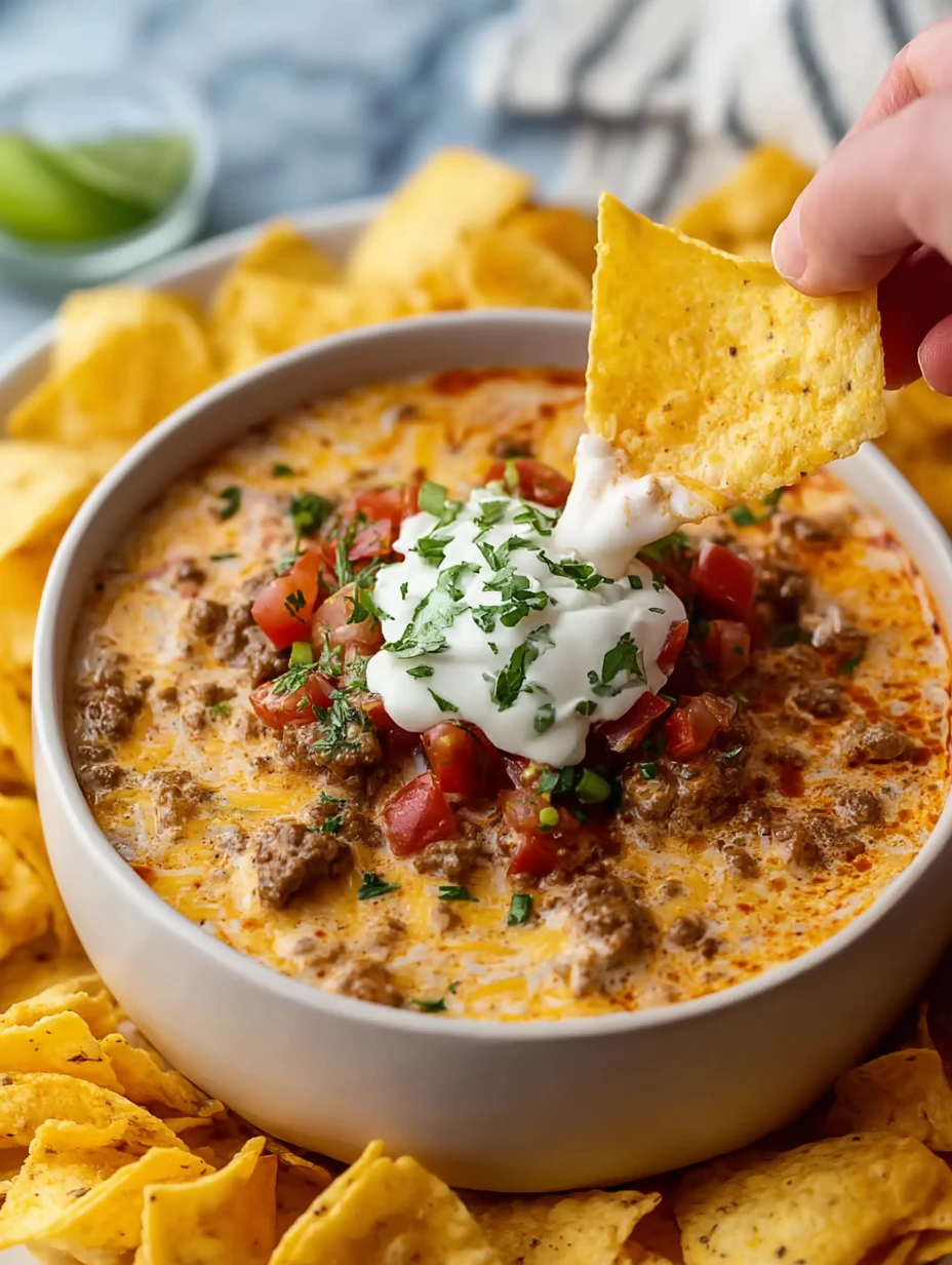 Melty Rotel Dip With Ground Beef And Sour Cream