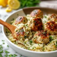 Quick Greek Chicken Meatballs With Lemon Orzo