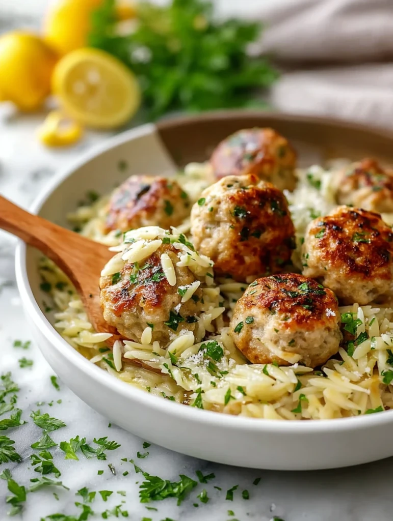 Quick Greek Chicken Meatballs With Lemon Orzo