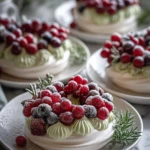 Holiday Wreath Meringues with Berries & Cream