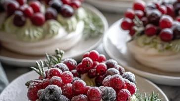 Holiday Wreath Meringues with Berries & Cream