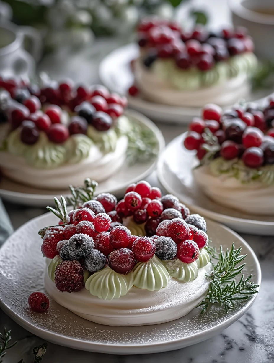 Holiday Wreath Meringues with Berries & Cream