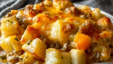 Cheesy Ground Beef Casserole Made With Frozen Potatoes
