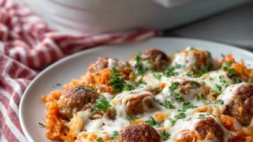 Easy Cheesy Meatball & Rice Dinner Casserole