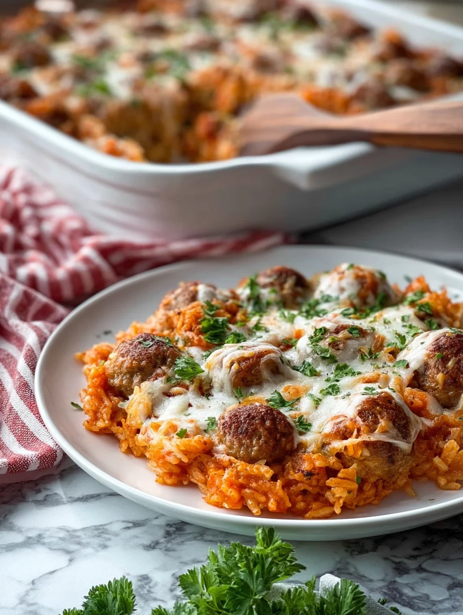 Easy Cheesy Meatball & Rice Dinner Casserole