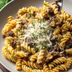 Beef and Rotini in Garlic Parmesan Sauce