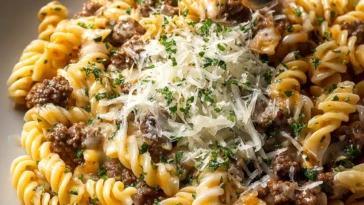 Beef and Rotini in Garlic Parmesan Sauce