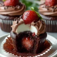Chocolate Strawberry Jam Cupcakes