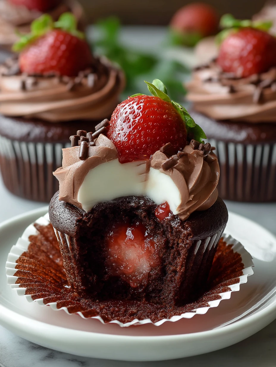 Chocolate Strawberry Jam Cupcakes