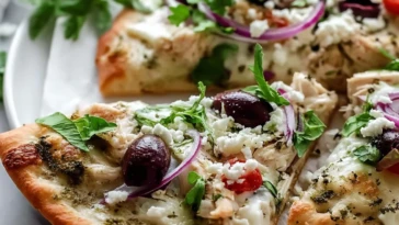 Simple Mediterranean Chicken Flatbread Pizza