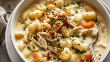 Creamy Chicken Macaroni Cheese Soup