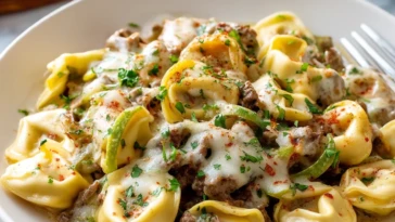 Crock Pot Cheesesteak Tortellini Recipe