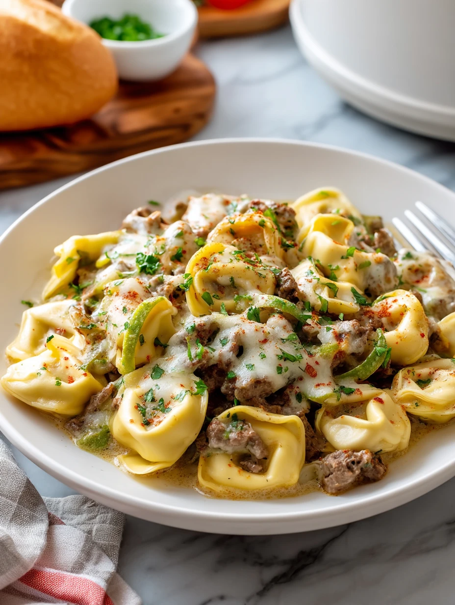 Crock Pot Cheesesteak Tortellini Recipe