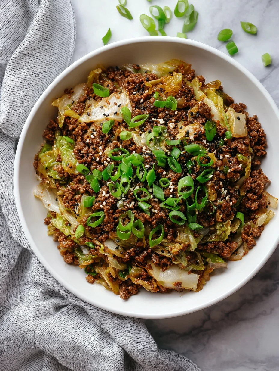 Low-Carb Mongolian Ground Beef & Cabbage