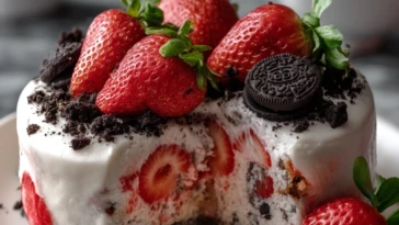 Strawberry Cake with Oreo Crumble