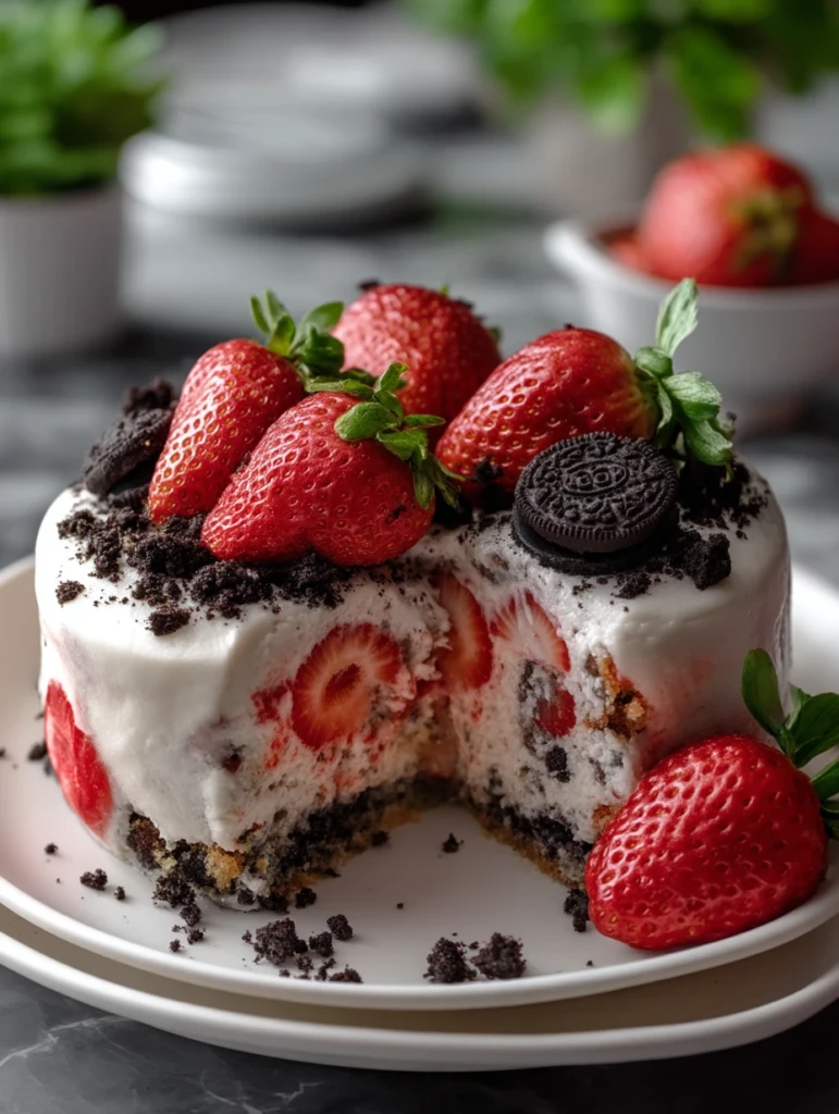 Strawberry Cake with Oreo Crumble