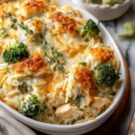 Creamy Cheesy Chicken Broccoli Orzo Bake