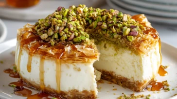 Honey Pistachio Baklava Cheesecake