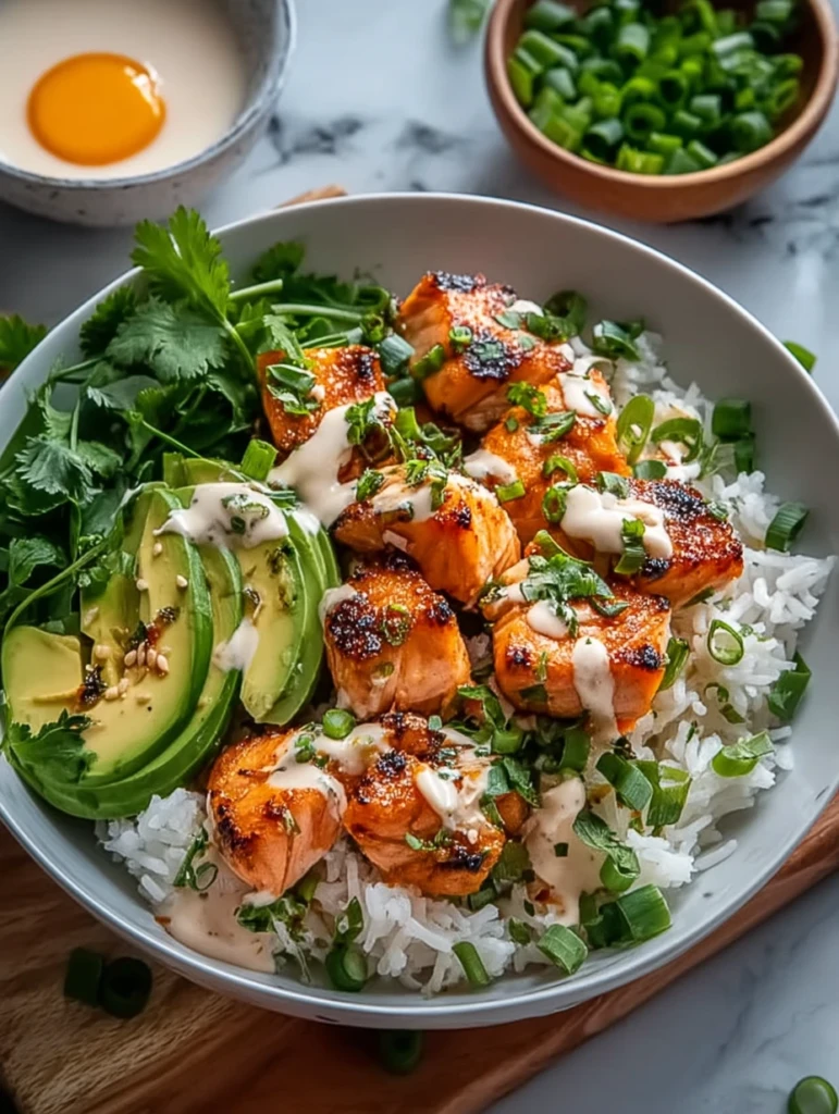 Bang Bang Salmon Bowls With Rice