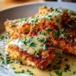 Crispy Parmesan Chicken with a Rich Garlic Sauce