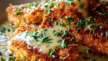 Crispy Parmesan Chicken with a Rich Garlic Sauce