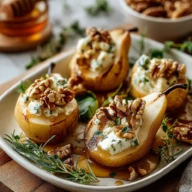 Roasted Pears with Goat Cheese & Maple Walnut Drizzle