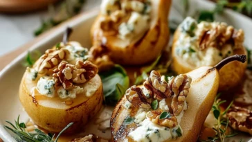 Roasted Pears with Goat Cheese & Maple Walnut Drizzle