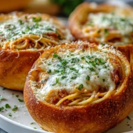 Spaghetti Garlic Bread Bowls