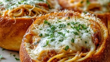 Spaghetti Garlic Bread Bowls