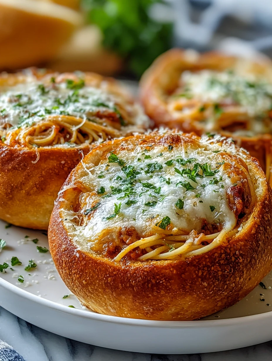 Spaghetti Garlic Bread Bowls
