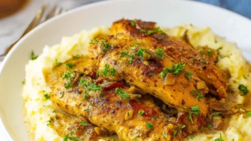 Saucy Herb and Garlic Chicken Skillet with Mashed Potatoes