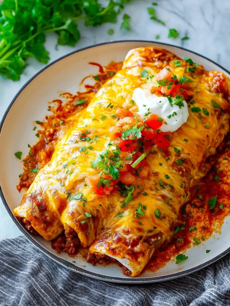Homemade Smothered Ground Beef Burrito